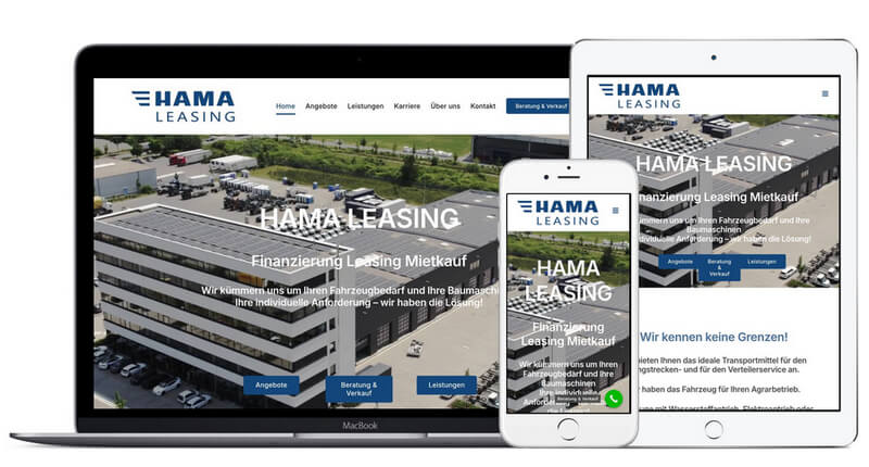 Webseite erstellt für Hama Leasing in Augsburg