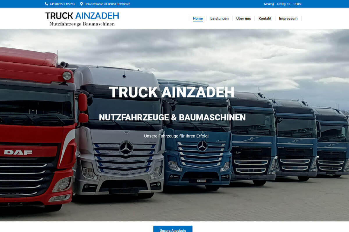 Webseite für LKW Kauf und Leasing Truck Ainzadeh in Gersthofen