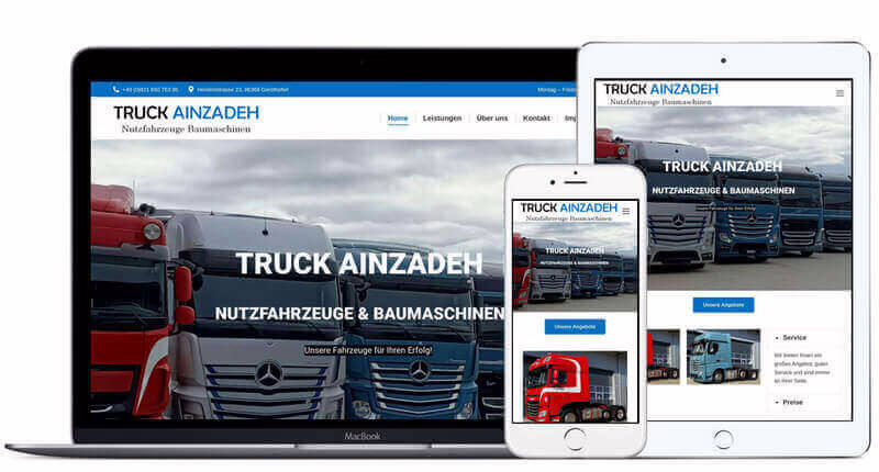 Webseite für LKW Kauf und Leasing Truck Ainzadeh in Gersthofen