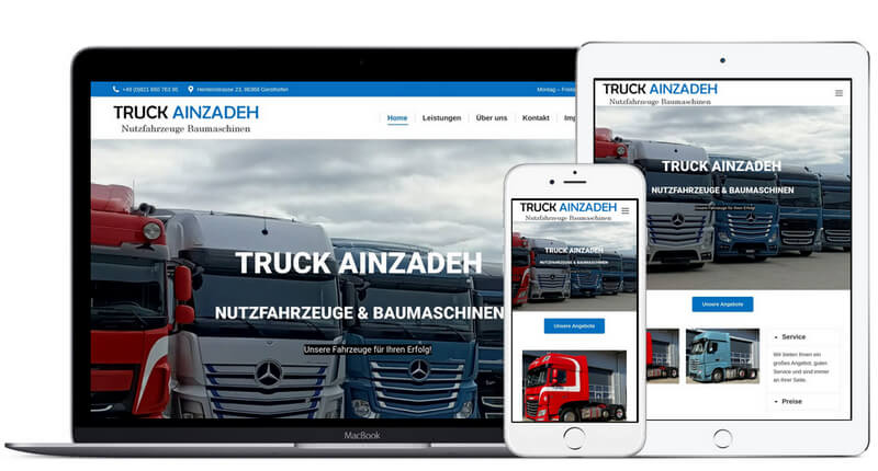 Webseite für LKW Kauf und Leasing Truck Ainzadeh in Gersthofen